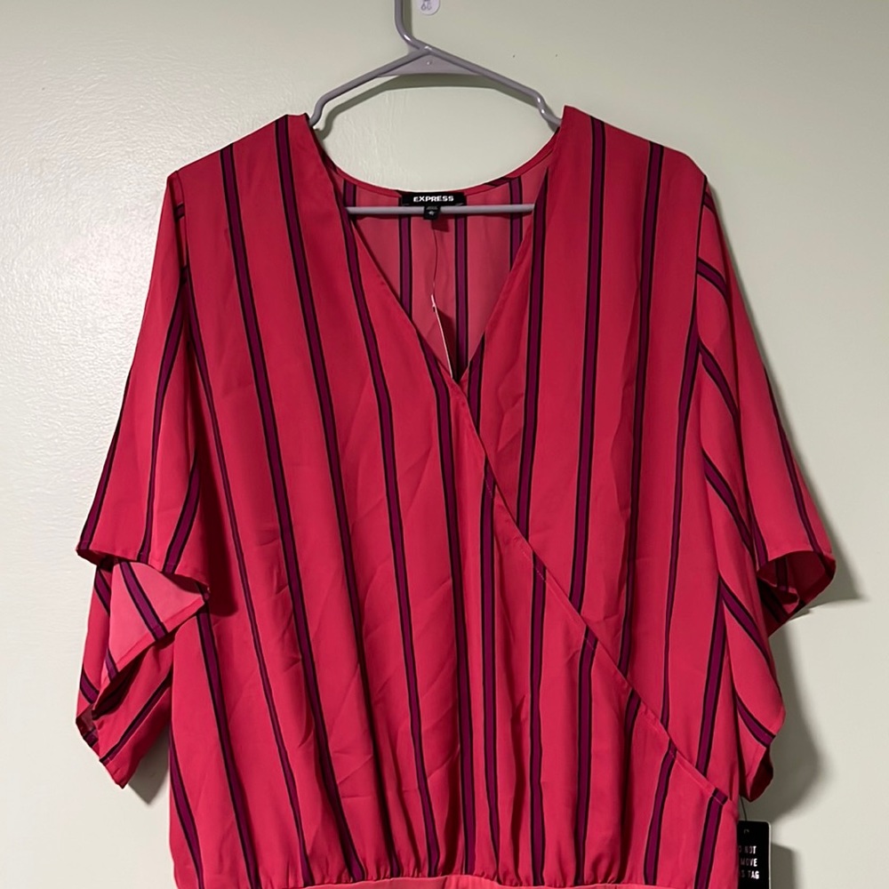 NWT Express Pink Stripped Short Sleeve Blouse Body Suit, Size Women’s XL